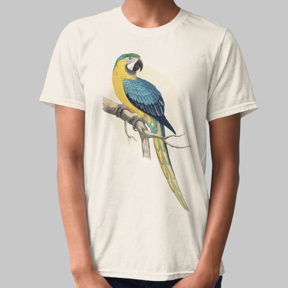 Blue and Yellow Macaw VTG Parrot Print Short Sleeve Graphic Tee T-shirt S M L XL